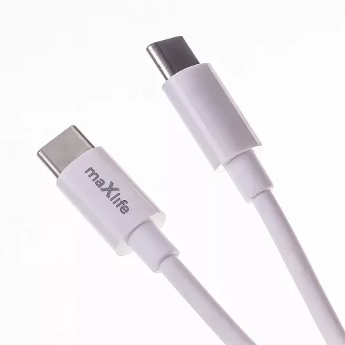 Hálózati töltőfej 1x Type-C + Type-C - Type-C adatkábel, PD / QC, 3A / 20W, fehér, Maxlife MXTC-06