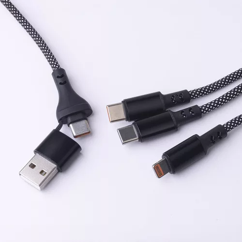 2xType-C / iPhone 8pin - USB / Type-C adatkábel, gyorstöltés, nylon fonat, 66W, 1M, fekete, Maxlife