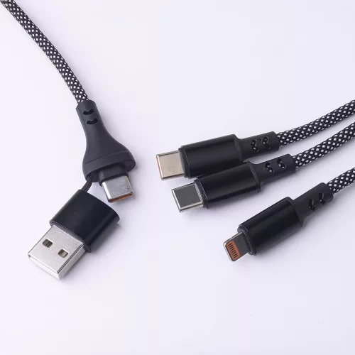 2xType-C / iPhone 8pin - USB / Type-C adatkábel, gyorstöltés, nylon fonat, 66W, 1M, fekete, Maxlife