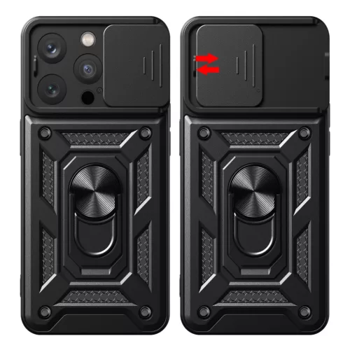 iPhone 16e / SE 4 (2025) (6.1") ütésálló hátlap tok, kitámasztható, fekete, Defender Slide