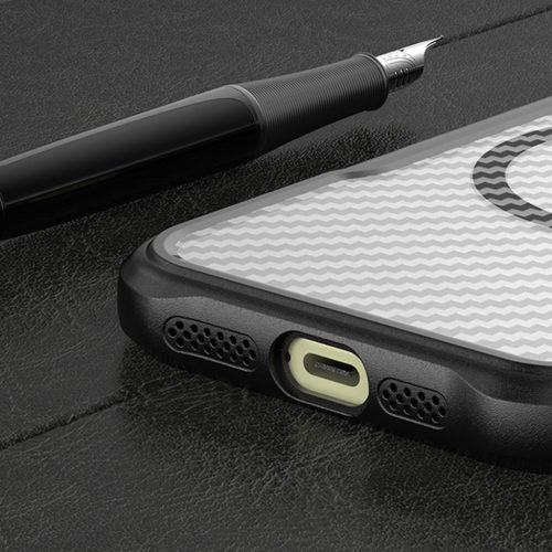 iPhone 17 Pro (6.3") ütésálló hátlap tok, magsafe, kamera védelem, PC / TPU tok, fekete, carbon mintás, Defender Carbon Mag