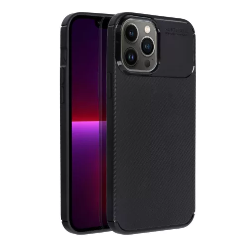 iPhone 17 Pro Max (6.9") szilikon tok, hátlap tok, carbon mintás, kamera védelem, fekete, Carbon Premium