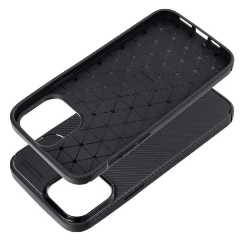iPhone 17 Pro Max (6.9") szilikon tok, hátlap tok, carbon mintás, kamera védelem, fekete, Carbon Premium