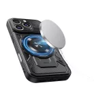 iPhone 15 Pro (6.1") ütésálló hátlap tok, TPU / PC, kamera védelem, Magsafe, kitámasztható, fekete, Defender Armor Mag