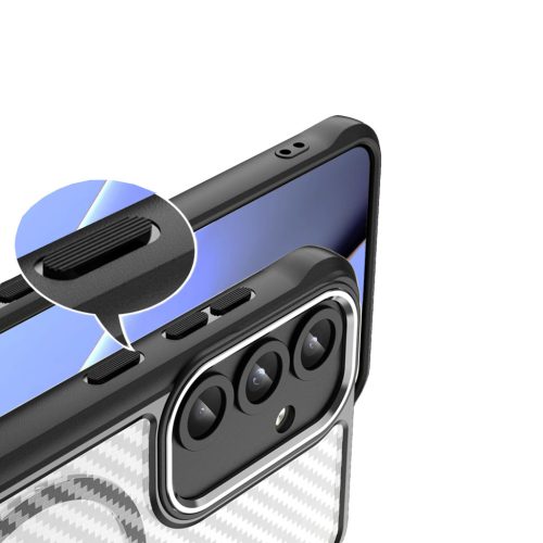 Samsung Galaxy S25 FE ütésálló hátlap tok, magsafe, kamera védelem, PC / TPU tok, fekete, carbon mintás, SM-S731, Defender Carbon Mag