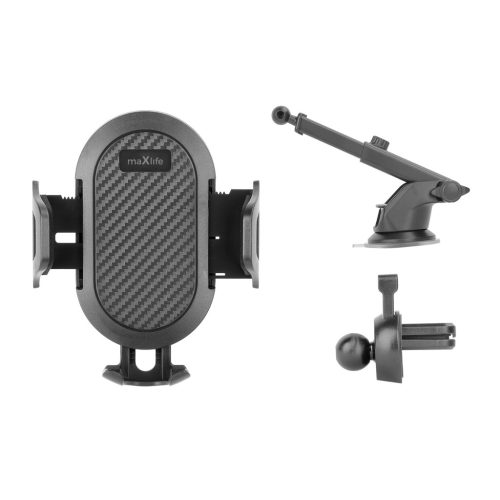 Szélvédőre / műszerfalra / szellőzőre helyezhető autós tartó, 360° fordítható, fekete, Maxlife MXCH-17