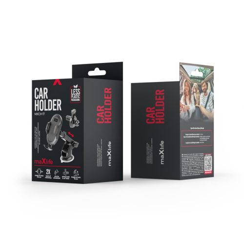 Szélvédőre / műszerfalra / szellőzőre helyezhető autós tartó, 360° fordítható, fekete, Maxlife MXCH-17