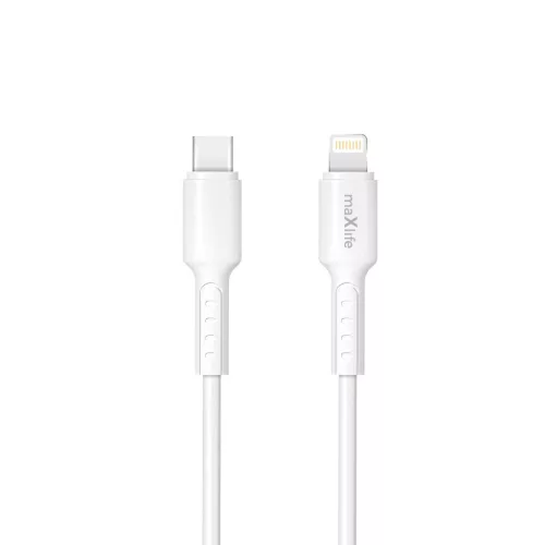 Type-C - iPhone 8pin gyorstöltő adatkábel, 27W, 1M, fehér, Maxlife MXUC-13 CL