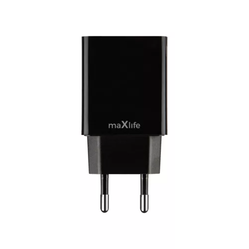 Hálózati töltőfej, 1x USB, 3A / 15W, fekete, Maxlife MXTC-11
