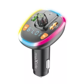   Bluetooth FM transmitter, 2xUSB, RGB led fény, 15W / 3.1A, BT5.0, fekete, Maxlife MXFT-04