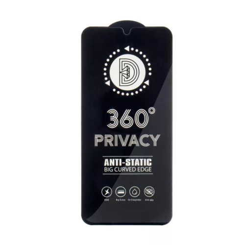 iPhone 13 / 13 Pro / 14 / 16e (6,1") előlapi üvegfólia, 9H, 0.3mm, fekete keret, betekintés védelem, Full Glue, Privacy 360°