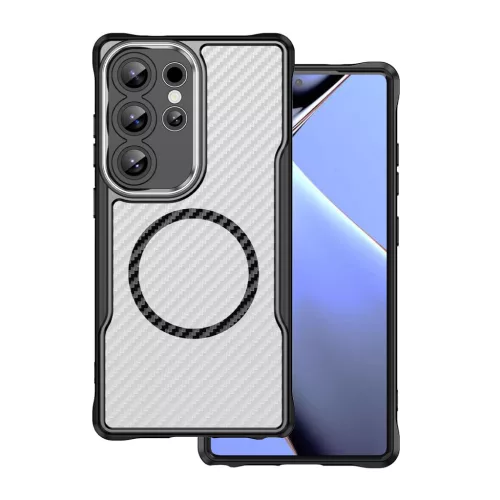 Samsung Galaxy S26 Plus ütésálló hátlap tok, magsafe, kamera védelem, PC / TPU tok, fekete, carbon mintás, SM-S946, Defender Carbon Mag
