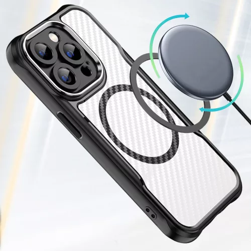 Samsung Galaxy S26 Plus ütésálló hátlap tok, magsafe, kamera védelem, PC / TPU tok, fekete, carbon mintás, SM-S946, Defender Carbon Mag