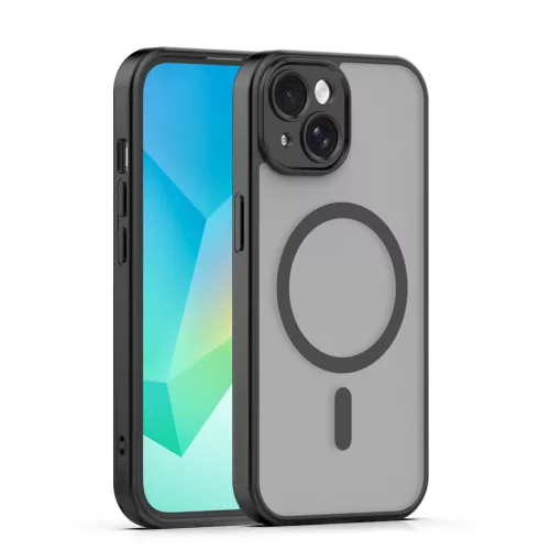 iPhone 15 (6.1") hátlap tok, TPU / PC tok, magsafe, fekete, Mag Matt