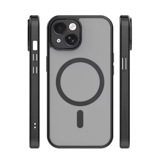 iPhone 15 (6.1") hátlap tok, TPU / PC tok, magsafe, fekete, Mag Matt