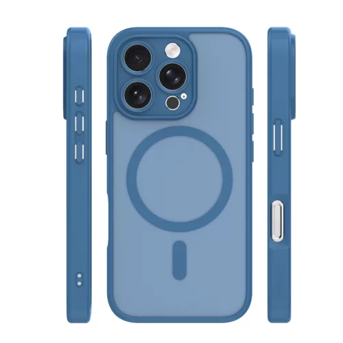 iPhone 16 Pro Max (6.9") hátlap tok, TPU / PC tok, magsafe, sötétkék, Mag Matt