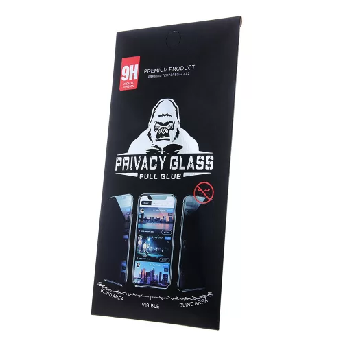 Honor 600 / 600 Pro (6,3") előlapi üvegfólia, 9H, edzett, fekete keret, betekintés védelem, Full Glue, Privacy