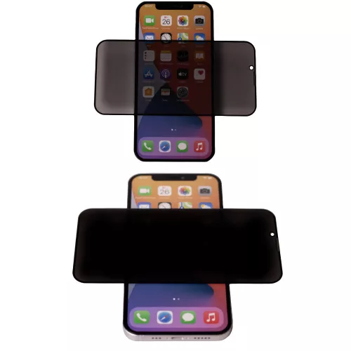 iPhone 17 Pro / 18 Pro (6,3") előlapi üvegfólia, 9H, edzett, fekete keret, betekintés védelem, Full Glue, Privacy