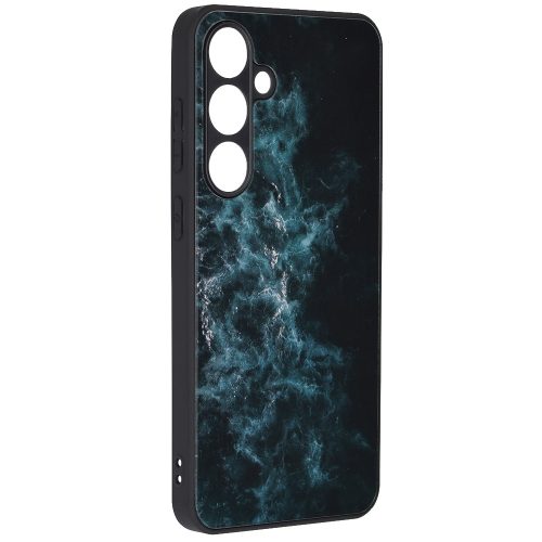 Samsung Galaxy A15 4G/5G kemény hátlap tok, üveg / polikarbonát / TPU tok, kék felhő mintás, SM-A155, SM-A156, Techsuit Glaze Blue Nebula