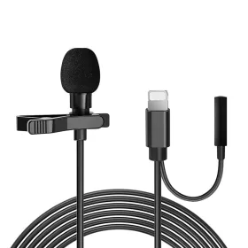   Csiptethető mikrofon 3.5mm jack aljzat / iPhone 8pin csatlakozóval, fém gallércsipesszel, fekete, Techsuit WL1