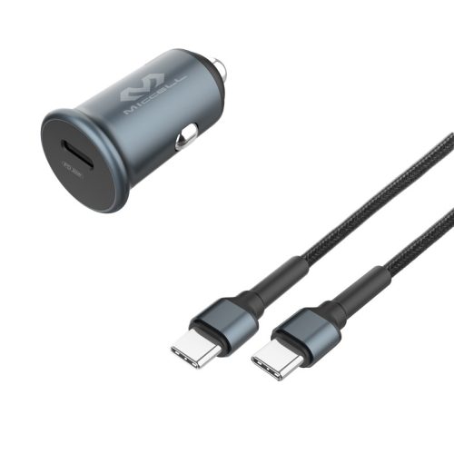 Szivartöltő fej, 1X USB-C csatlakozó, Type-C - Type-C kábellel, 3A/20W, 1M, szürke, Miccell VQ-C15