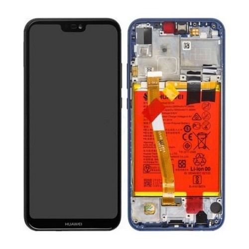 Huawei P20 Lite gyári LCD + érintőpanel kék (Klein blue) kerettel, akkumulátorral