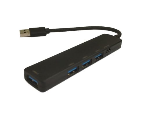 5in1 HUB adapter, USB-A - USB3.0 5Gbps / 3x USB2.0 480 Mbps / Type-C 5V/3A, fekete