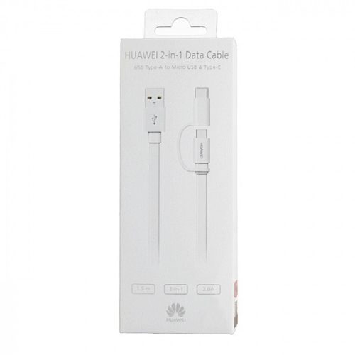 Huawei 2in1 Type-C / micro USB adatkábel, gyári, 1.5M, 2A, fehér, AP55s (CSOMAGOLT)