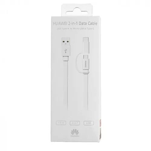 Huawei 2in1 Type-C / micro USB adatkábel, gyári, 1.5M, 2A, fehér, AP55s (CSOMAGOLT)