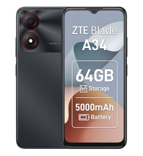 ZTE Blade A34 mobiltelefon, DS, 2GB+4GB virtuális/64GB, szürke