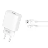 Hálózati gyors töltőfej, 1x USB, 3A / 18W, + Type-C adatkábel, fehér, XO-CE02D(EU)