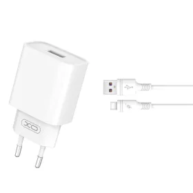   Hálózati gyors töltőfej, 1x USB, 3A / 18W, + Type-C adatkábel, fehér, XO-CE02D(EU)