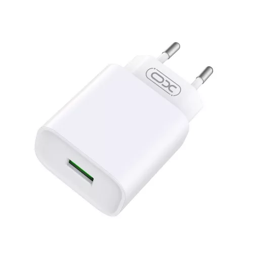 Hálózati gyors töltőfej, 1x USB, 3A / 18W, + Type-C adatkábel, fehér, XO-CE02D(EU)