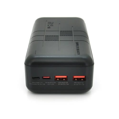 Power Bank, 30000mAh, 2xUSB, Type-C, Micro USB port, PD20W+QC22.5W, fekete, XO-PR189
