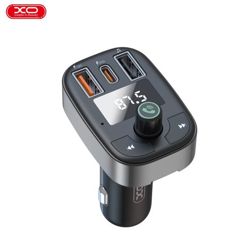 Bluetooth FM transmitter, 2xUSB / 1x Type-C, LED kijelző, TF kártyaolvasó, 50W / 3A, fekete, XO-BCC06