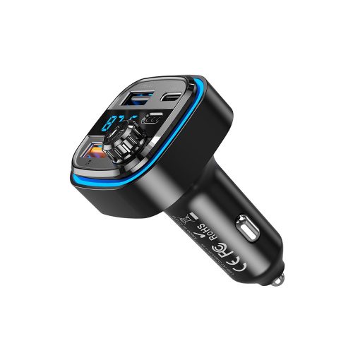 Bluetooth FM transmitter, 2xUSB, 1xType-C, LED kijelző, fekete, XO-BCC08
