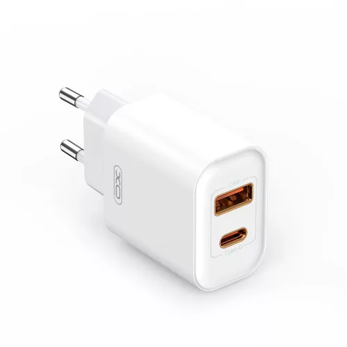 Hálózati gyors töltőfej, 1x USB / 1x Type-C, 3A / 20W, fehér, XO-CE12(EU)