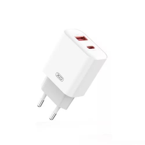 Hálózati gyors töltőfej, 1x USB / 1x Type-C, 3A / 20W, fehér, XO-CE12(EU)