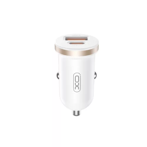 Szivartöltő fej, 1xType-C / 1xUSB, PD 35W / QC 30W, 3A, fehér, XO-CC56