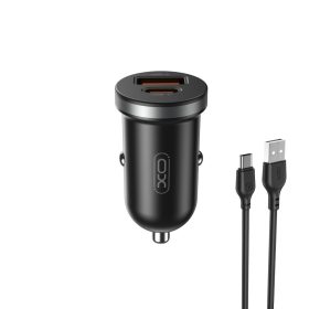   Szivartöltő fej 1xType-C / 1x USB csatlakozó, Type-C kábel, PD / QC3.0 / 3A / 35W, 1M, fekete, XO CC56