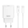 Hálózati töltőfej Type-C + Type-C - Type-C adatkábel, 3A / 25W, fehér, XO-CE25