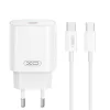 Hálózati töltőfej Type-C + Type-C - Type-C adatkábel, 3A / 25W, fehér, XO-CE25