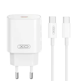   Hálózati töltőfej Type-C + Type-C - Type-C adatkábel, 3A / 25W, fehér, XO-CE25