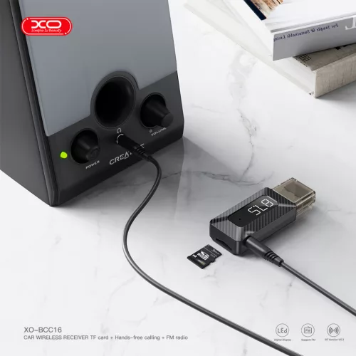 Bluetooth FM transmitter USB-A csatlakozóval, BT5.3, fekete, XO-BCC16