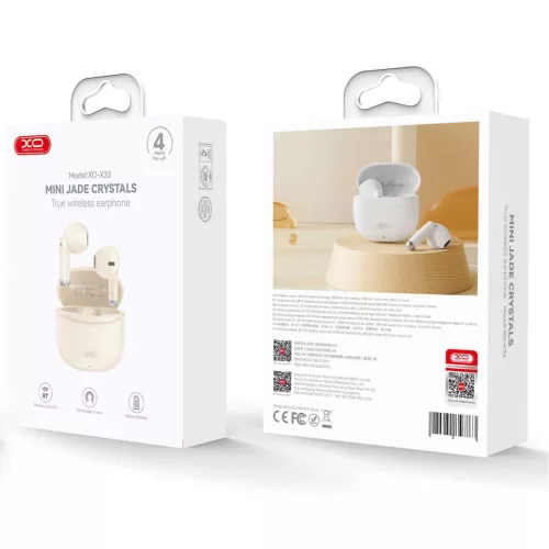 Stereo bluetooth headset vezeték nélküli töltőtokkal, TWS, bézs, XO X33