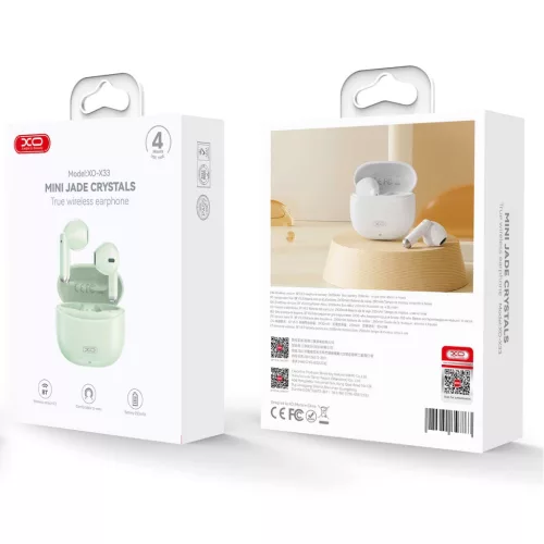 Stereo bluetooth headset vezeték nélküli töltőtokkal, TWS, zöld, XO X33