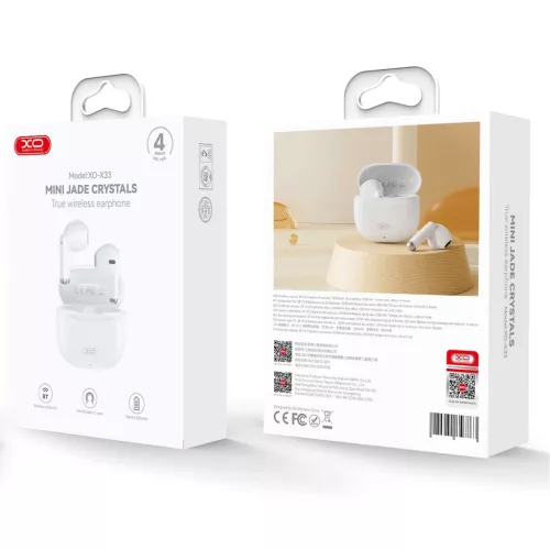 Stereo bluetooth headset vezeték nélküli töltőtokkal, TWS, fehér, XO X33