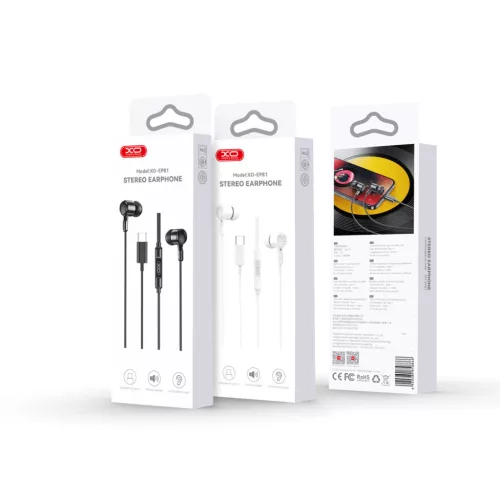 Stereo headset Type-C csatlakozóval, hangerőszabályzós / mikrofonnal, fekete, XO EP81