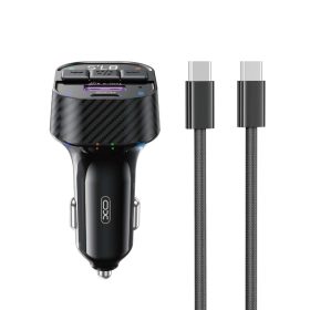   Bluetooth FM transmitter, 1xUSB 1xType-C csatlakozó / Type-C - Type-C kábellel, PD, 3A / 30W, BT5.3, fekete, XO-BCC17