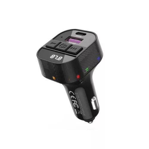 Bluetooth FM transmitter, 1xUSB 1xType-C csatlakozó / Type-C - Type-C kábellel, PD, 3A / 30W, BT5.3, fekete, XO-BCC17